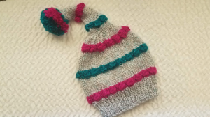 Hand Knit Toddler Girl (3T) Gray Sparkling Beanie with Pom Pom