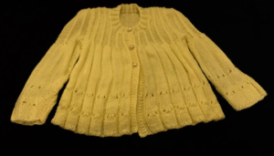 Hand knit baby girl lime yellow coat style, front open cardigan sweater