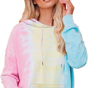 Women's Tie Dye Hoodie Long Sleeve Pullover with Drawstring and Pocket